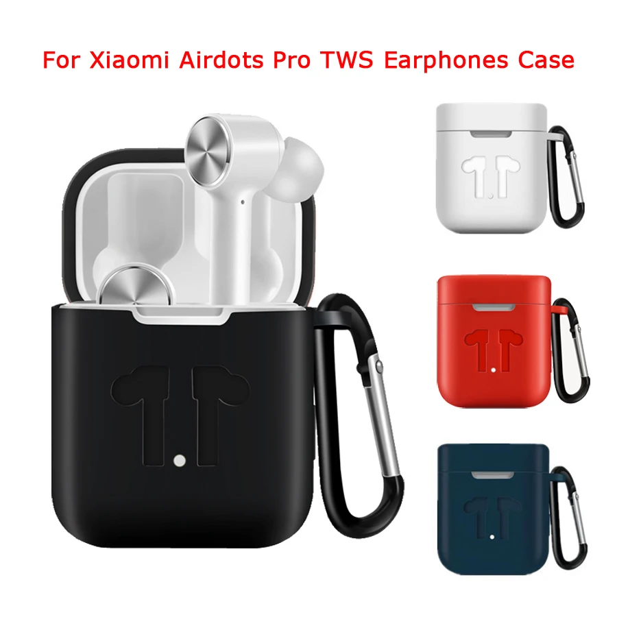 

Silicone Case for Xiaomi Airdots Pro Earphone Protective Cover with Carabiner Hook Pouch Charging Box for Xiaomi Air TWS Headset