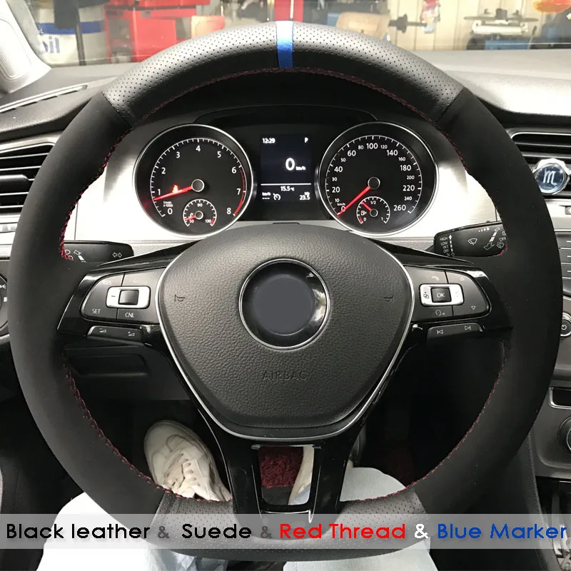 Черная искусственная кожа персик древесины зерна кожаный чехол на руль для Volkswagen Golf 7 Mk7 Polo Passat B8 Tiguan - Название цвета: Style 4