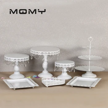 

Crystal Metal Cake Stand Holder 7 Pcs/Set Cupcake Serving Stand Display Rack Birthday Party Wedding Decoration Gold/White