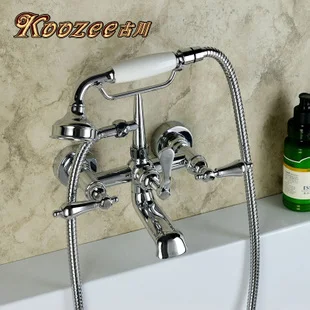 Furukawa classical European retro double to the wall hanging antique copper bathtub faucet shower the whole dark brown bronze