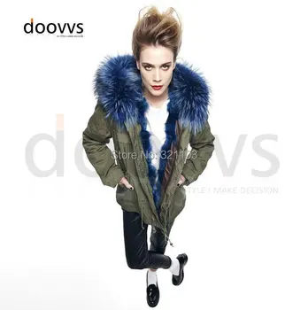 

Mrs furs real fox fur big collar real liner parka,fashion blue wholesale price winter coat parka