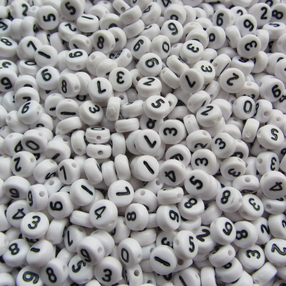 

7 mm white acrylic arabic numerals beads individual number 0 to 9 3600 pcs per lot for garment decoration