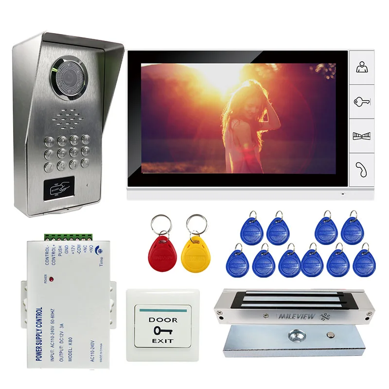 

FREE SHIPPING 9" LCD Monitor Video Intercom Door Phone System RFID Code Keypad Outdoor Camera + Electromagnetic Lock