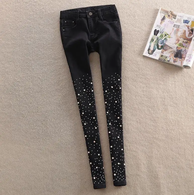 Женские узкие джинсы стрейч с бриллиантами|jeans woman|new jeansnew women jeans |