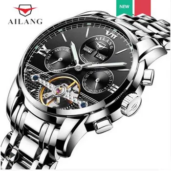 

AILANG Automatic Mechanical Wristwatches Leisure Calendar Week Display Waterproof Watch Stainless Steel Strap Gold Clock A155