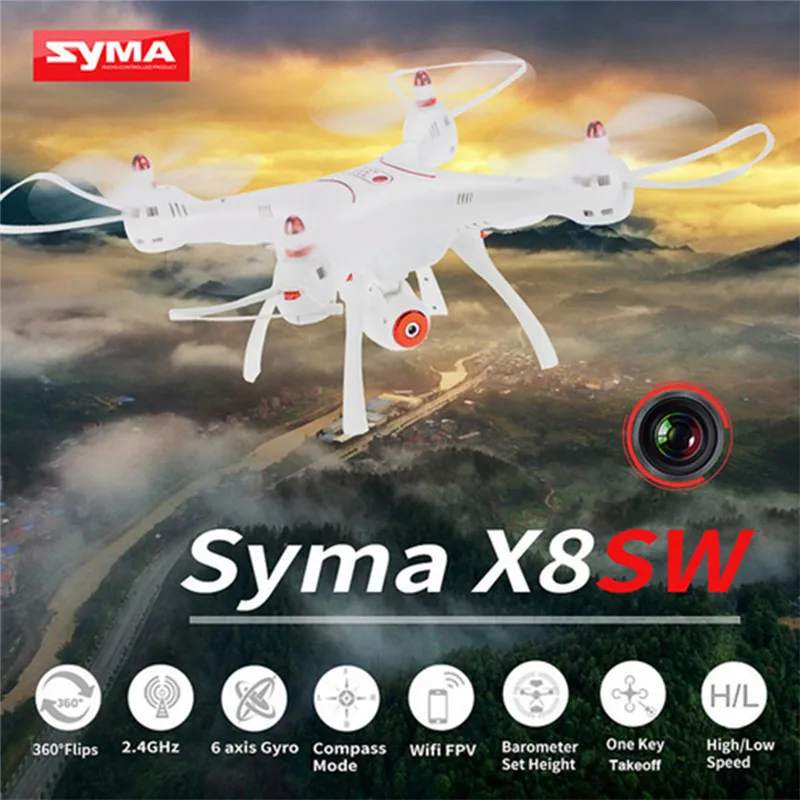 

SYMA X8SW 2.4G WIFI FPV Real-time Transmission 4CH 6Axis Altitude Hold RC Quadcopter with 720P HD Camera RC Helicopter-white