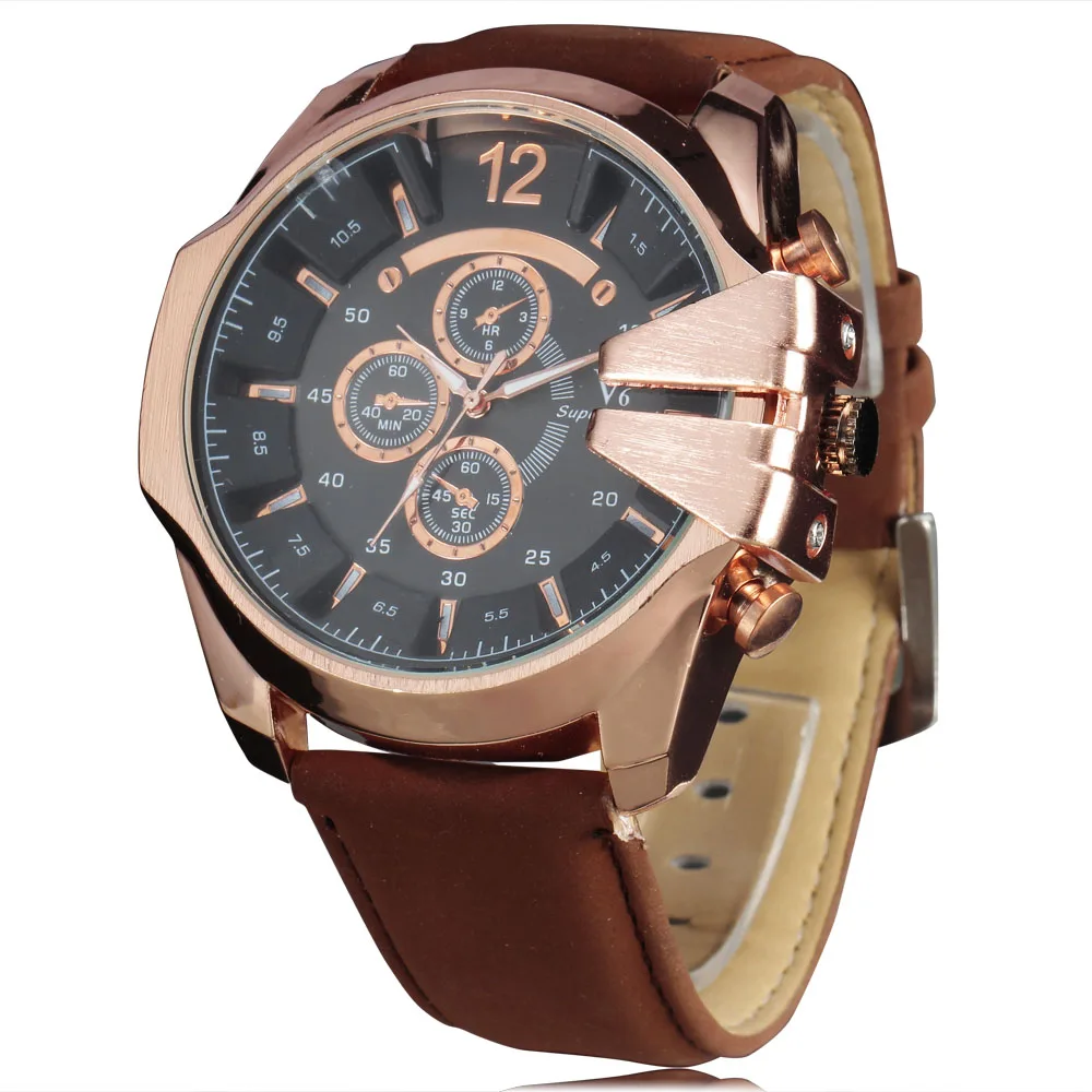 

New Top Brand V6 Fashion Rose Gold Men Dress Quartz Watches Luxury Vintage Steampunk Crown Design Casual Sport Wristwatches