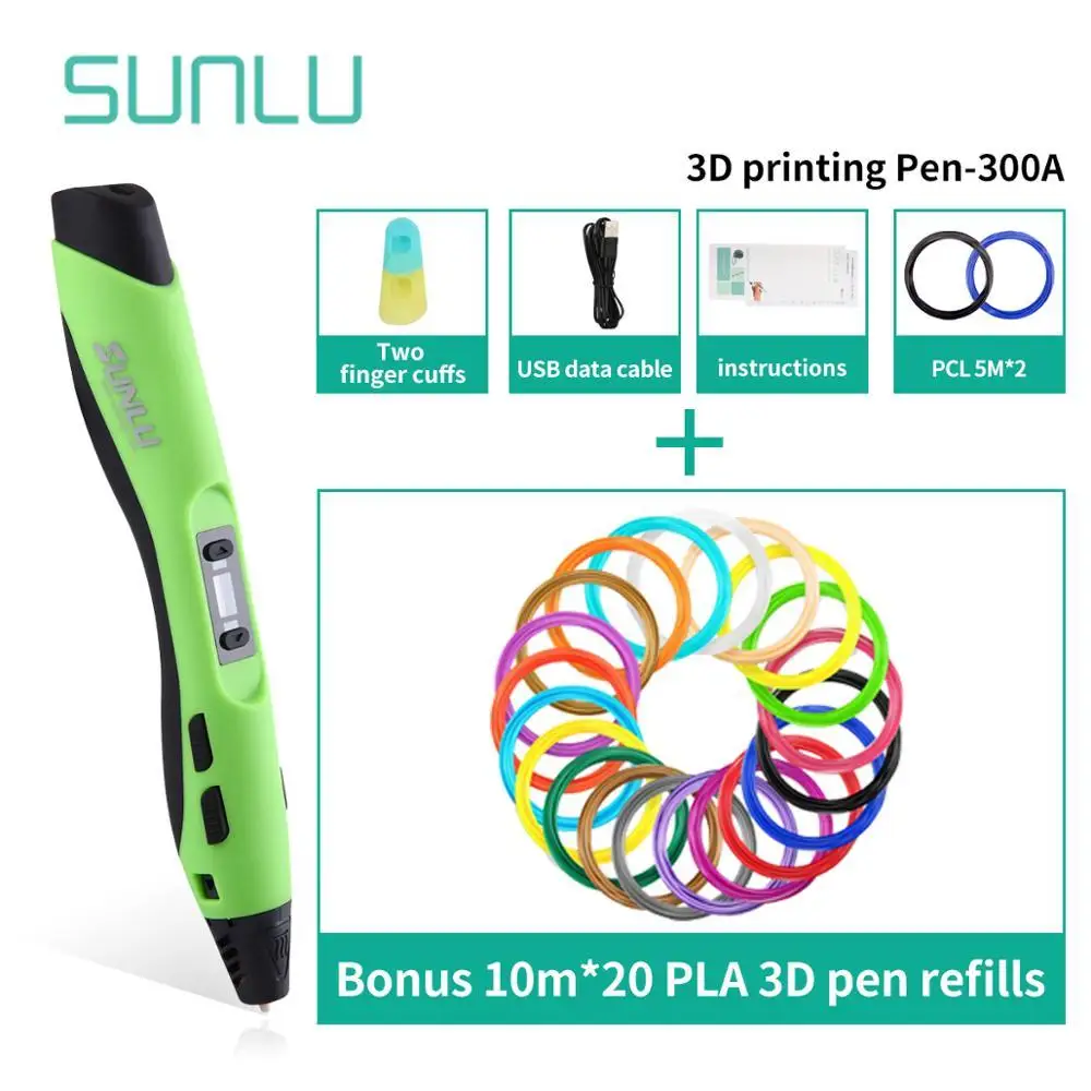 SUNLU SL-300A 3D Ручка черный цвет низкая температура 3D ручки для рисования детей Scribble поддержка PCL/ABS/PLA нити