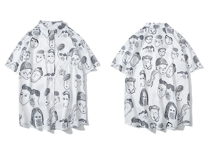 Aelfric Eden с графическим принтом, летние, короткий рукав,, хип-хоп рубашки для мужчин, гавайская пляжная рубашка с отложным воротником, Harajuku, уличная рубашка - Цвет: Белый