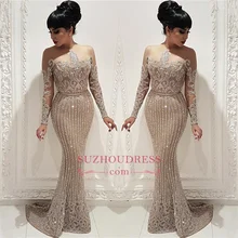 Роскошные платья для выпускного со стразами и бусинами, длинные платья Русалочки с длинными рукавами, вечерние платья с поясом, арабское платье Vestidos de gala