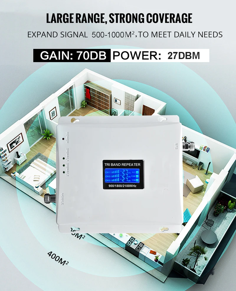 LCD display2G 3G 4G GSM repeater 900 WCDMA 2100 LTE 1800 Tri Band cellular Signal Booster 70dB Gain gsm Repeater 3G 4G Amplifier (12)