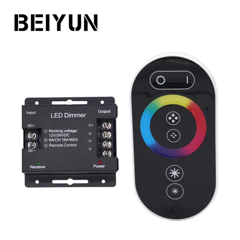 

DC 12-24V RGB LED Controller 6A/CH 3 Channel RF 6Keys Black Touch LED RGB Controller For SMD 5050 2835 LED Strip Lights