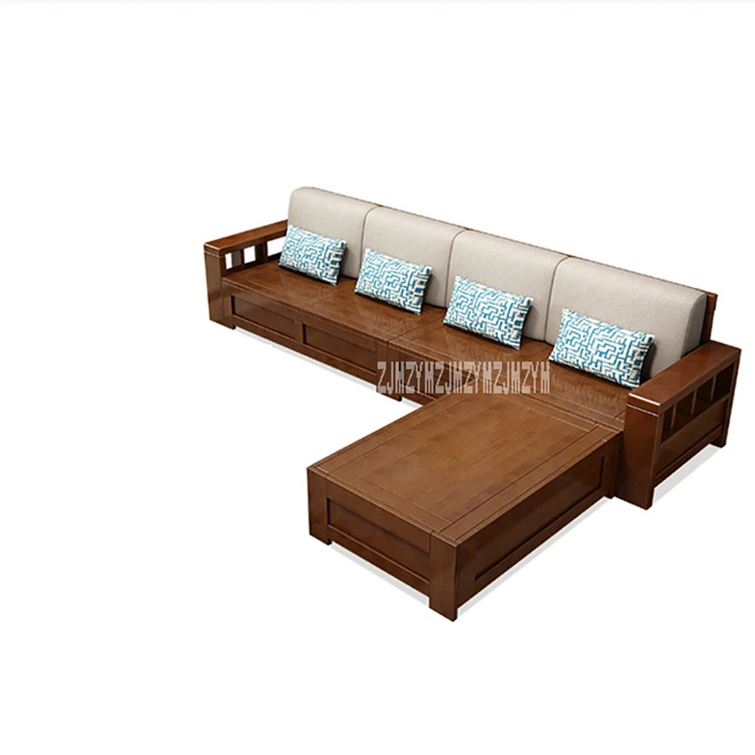 

Living Room Solid Wood Sofa Combination Dual Purpose Corner Sofa Set With Storage Function L-Shape Sectional Recliner Couch