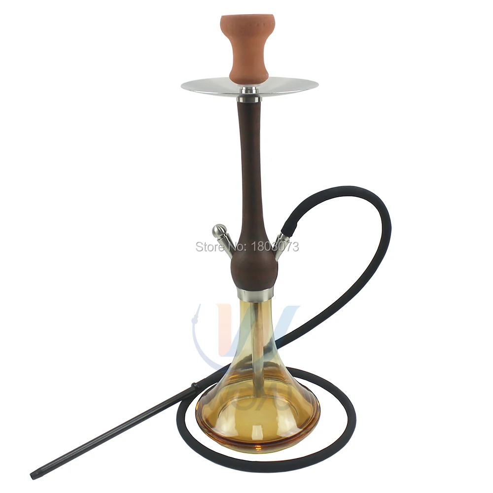 Brown wood hookah yellow glass bottle wood kkah hookah personal use or barware