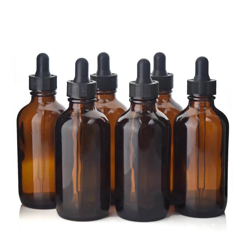 6 X 4 Oz Empty 120ml Amber Glass Lab Bottles with glass eye dropper
