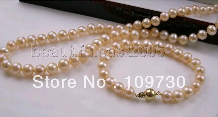 

Jewelry 00392 Natural 8-9mm AAA pearl sets necklace&bracelet 14k