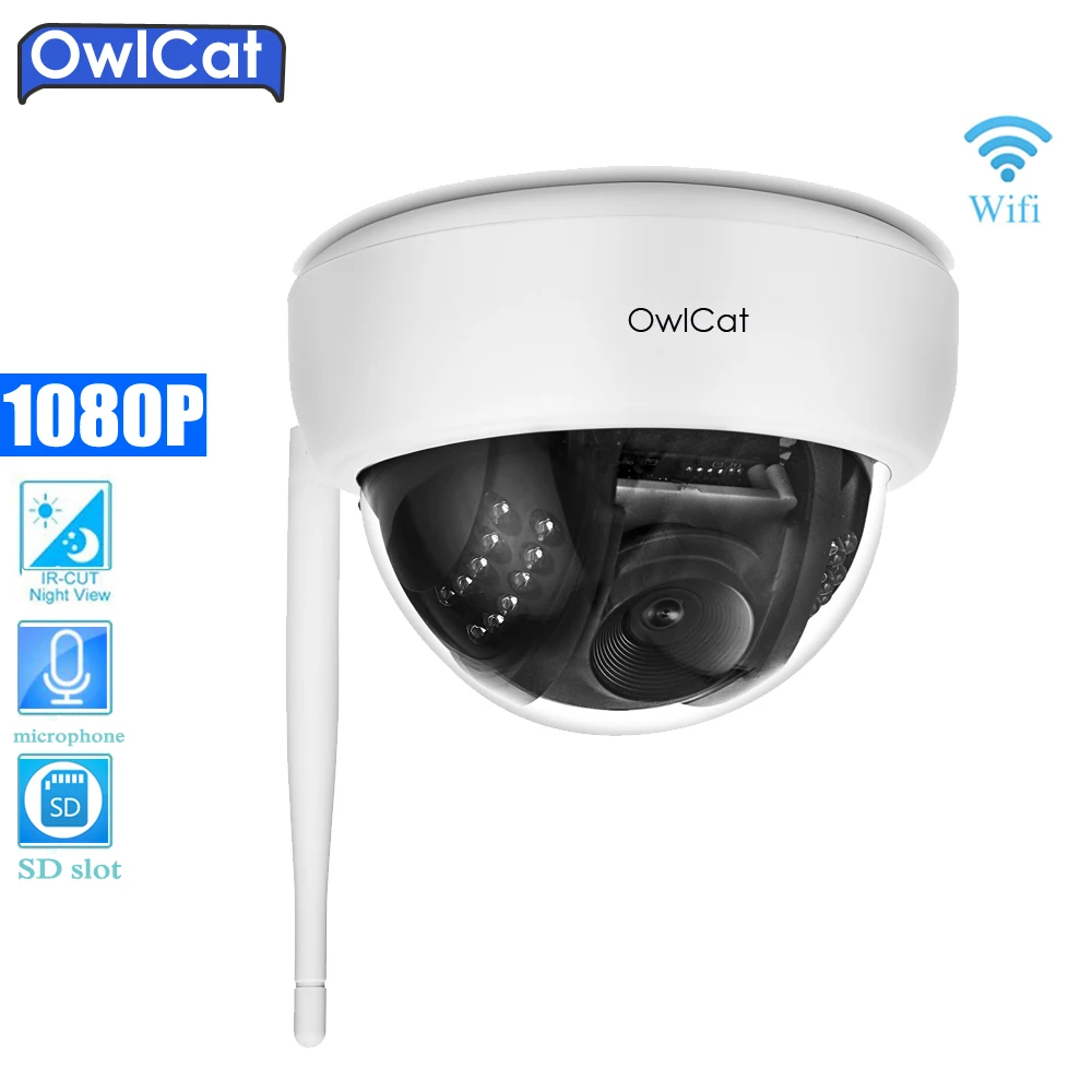 

OwlCat HD 1080P Indoor Dome IP Camera Wifi IR 2.0MP Network Security CCTV Camera Audio Microphone SD Memory Slot Onvif P2P