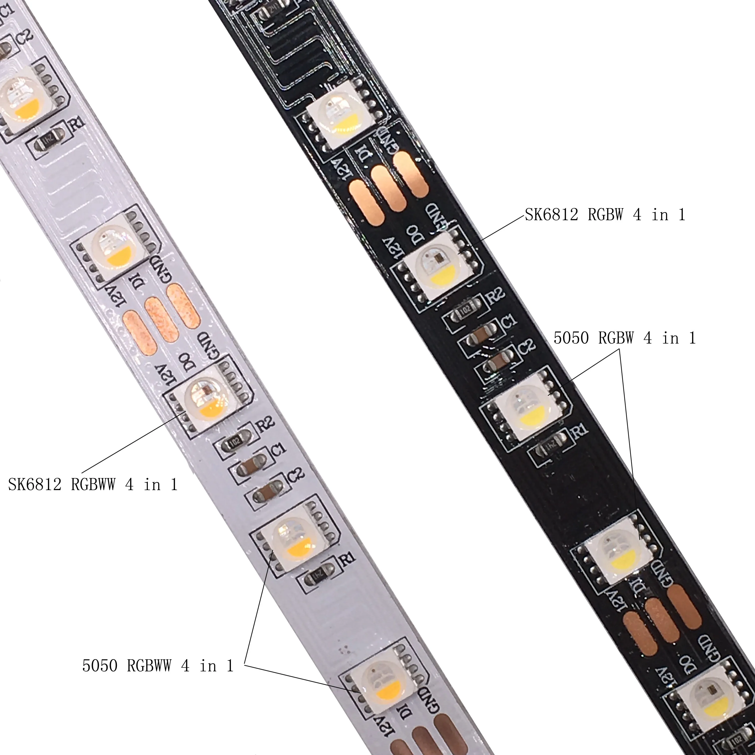 5 м DC12V SK6812(аналогичный WS2812b) 5050SMD RGBWW 4 в 1 60 светодиодов/Pisxels/m индивидуальный адресуемый светодиодные полосы IP30/IP65/IP67