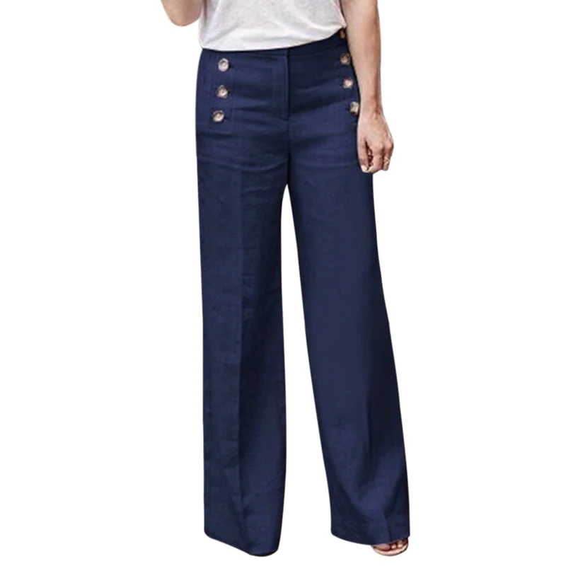 CALOFE женские модные новые льняные хлопковые широкие брюки, одноцветные повседневные длинные штаны с высокой талией, дышащие брюки с пуговицами