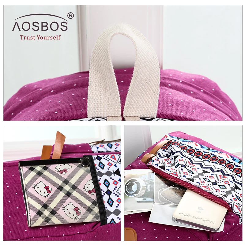 Aosbos 3 шт./компл. стильные парусиновые школьные сумки с принтом для девочек