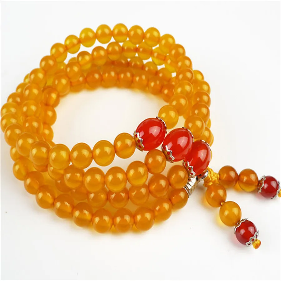 

6.5mm Genuine Natural Yellow Chalcedony 108 Round Beads Jewelry Crystal Quartz Women Femme Charm DIY Stretch Charm Bracelet