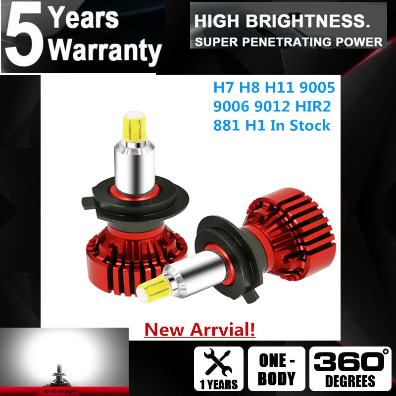 

Powerful Upgraded CSP Chip 144W H7 H8 H1 9005 9006 9012 H11 LED Headlight Bulb Canbus Error Free 6000K 14000LM Hi/Lo beam Leds