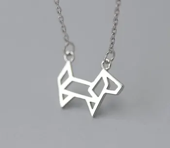 

Origami Puppy Dog Necklace Outline Lovely Paper Pet Pup Necklace Cute Decoupage Animal Necklaces for Women