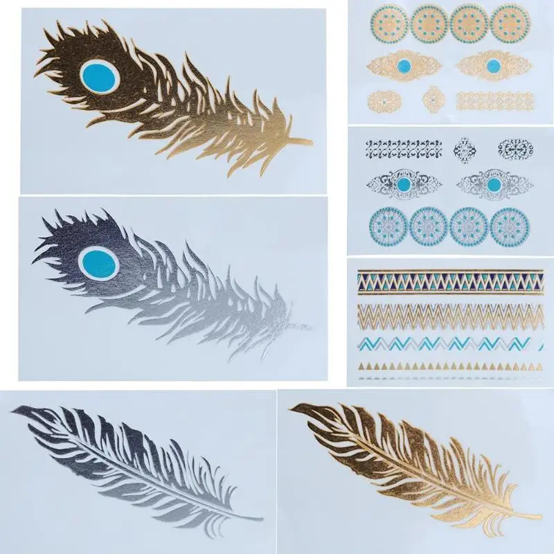 

Disposable Temporary Tattoo Stickers Waterproof Glow in the dark flash Tattoos Stickers Flash Gold Foil Feather Tattoos Sticker