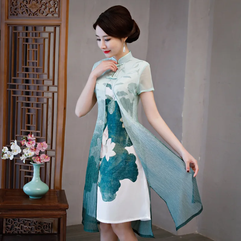 Китайский средний платье Для женщин Bamboo Волокно Cheongsam