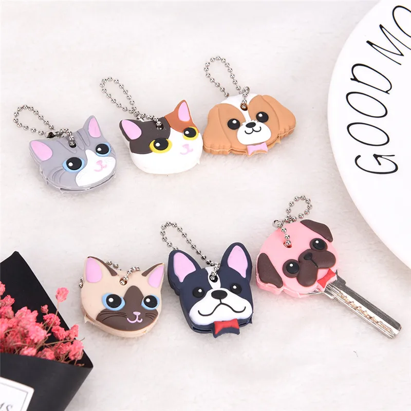 

Head Cover Keychain New 1 Pc Silicone Key Ring Cap Case Shell Cat Hamster Pug Dog Animals Shape Lovely Jewelry Gift