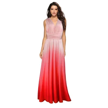 

2019 Fashion V Neck Convertible Strap Dress Gradients Multi Way Wrap Pleated Backless Evening Party Sexy Women Long Dress