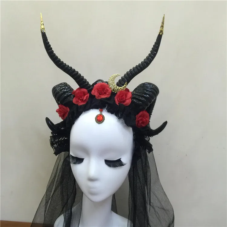 Gothic Horns Headband Ram Costume Goth Horn Cosplay Headpiece Goat Party 13cm 