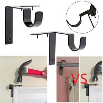 

Simple Black Single Hang Curtain Rod Rack Iron Plate Nail Fixation Center Support Bracket Home DIY Frame Curtain Rod Bracket