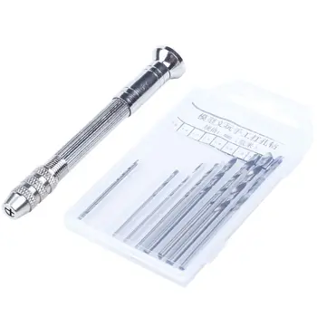 

1pcs Hand Drill and 10pcs Drill Bits Jewelers Sliding Drilling Metal Spiral Tool 0.7-3mm