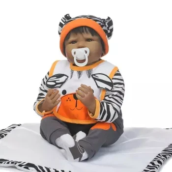 

55cm Silicone Reborn Baby Doll Toy Lifelike Interactive Handmade Alive Black boy Baby Dolls Play House Birthday Brinquedos
