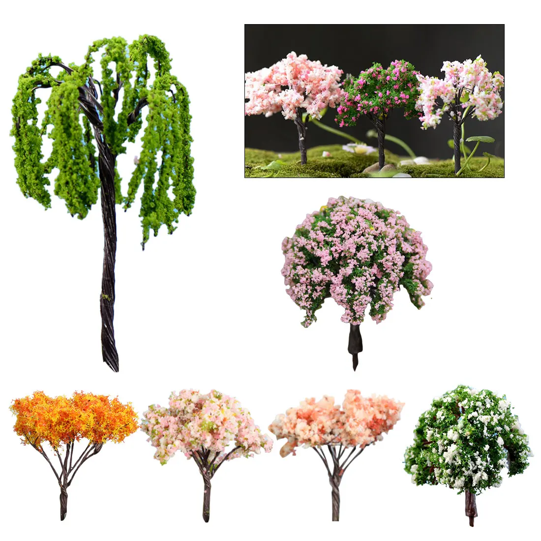 

2pcs Mini Tree Miniatures Micro Landscape Resin Crafts Bonsai Figurine Garden Terrarium Supplies Fairy Garden Decorations