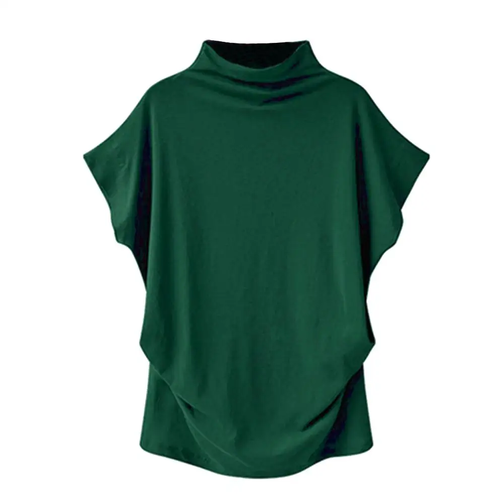 Женская Повседневная водолазка с коротким рукавом, хлопковая однотонная Повседневная Блузка для девочек, топ, рубашка для женщин, большие размеры, модная однотонная Одежда для девочек - Цвет: green