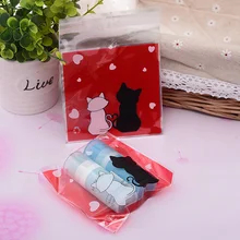 Вечерние упаковки для печенья прозрачная лиса кошка медведь самоклеющиеся 70x70 мм пластиковые пакеты для пищевых продуктов Подарочная сумка конфеты выпечки пакет