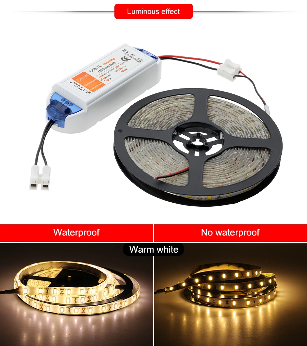 Светодиодные ленты 5630 Водонепроницаемый/без Водонепроницаемый гибкий свет 5 м 300 светодиодный s теплый белый/холодный белый+ DC12V светодиодный Мощность драйвер