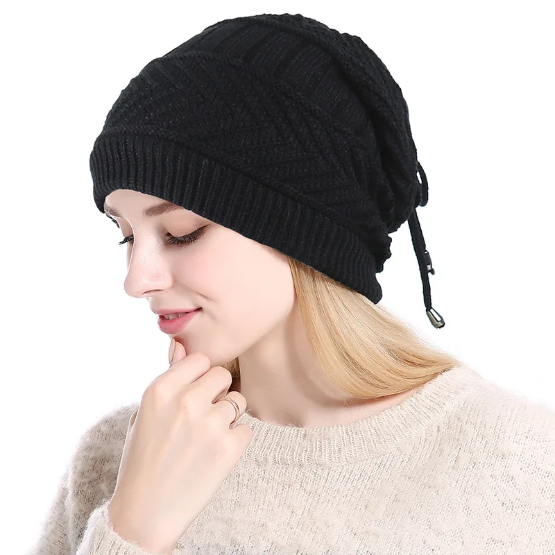 Конский хвост бини зимние Skullies Beanies шапки Дамская Мода Многофункциональная теплая шапка для женщин уличная женская вязаная шапка Z104 - Цвет: Black