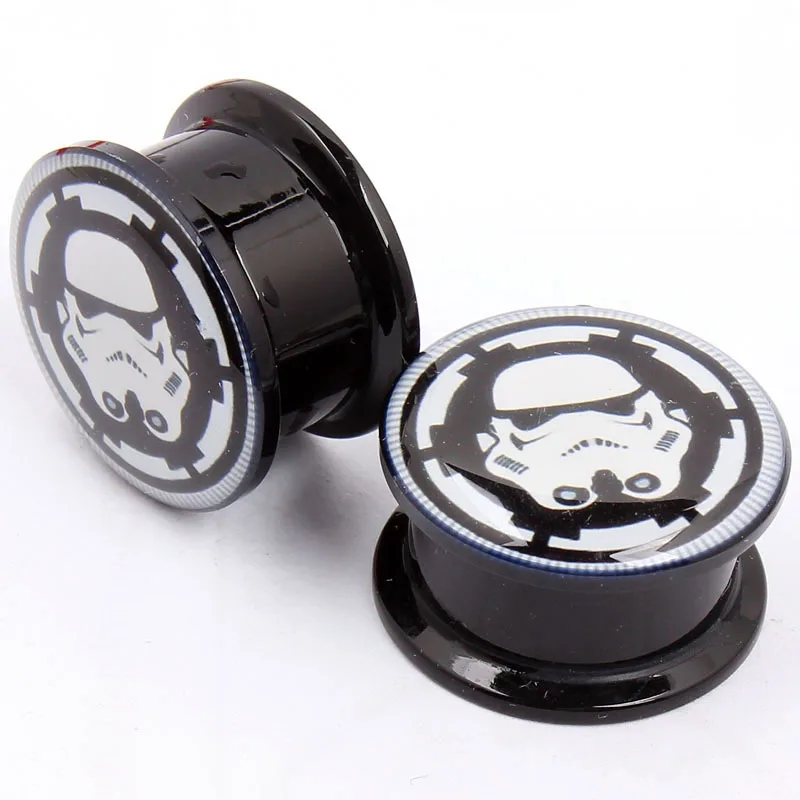 

New Arrive 1Pair High Quality Star War Acrylic Ear Flesh Tunnel Plug Ear Gauge Piercing For Men Women Fashion Body Jewelry