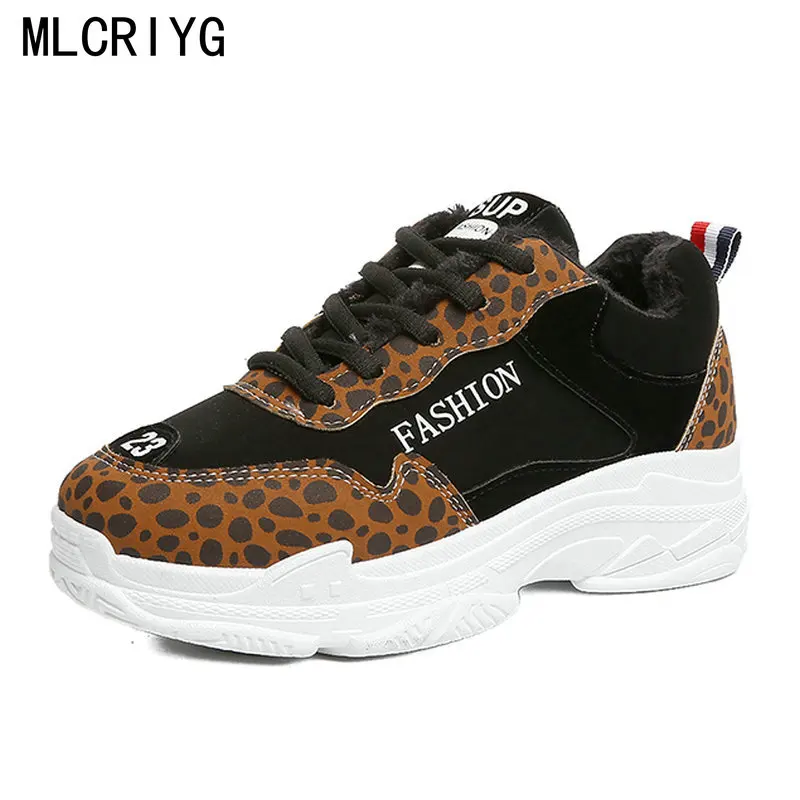 

2018 New Arrived Ankle Women's Vintage casual Shoes Leprard Platform Flat Heels Lace-up Sneakers Personality For Pants Shoes