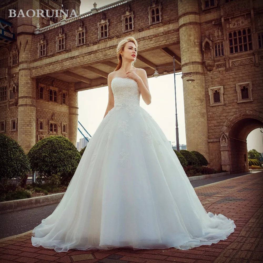 Buy Dress elegant long wedding dress strapless chapel