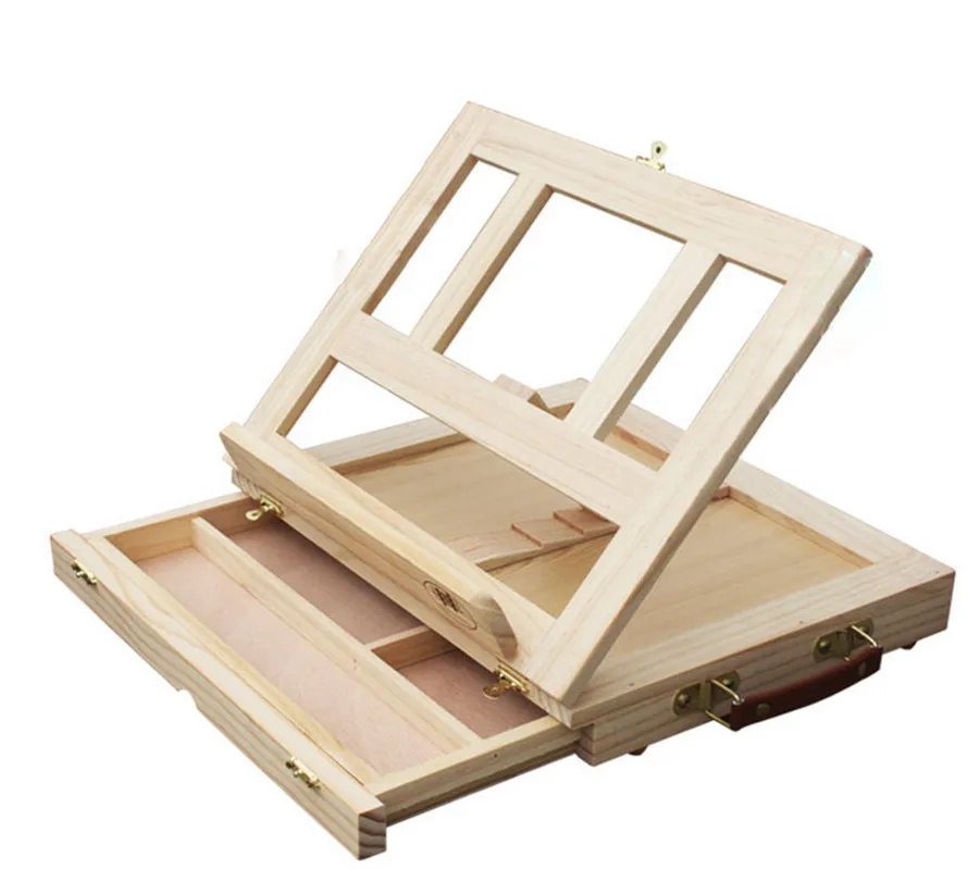 

Artist Wooden Table Box Easel for Painting with Drawer Box Portable Desktop Suitcase Painting Hardware Art Supplies