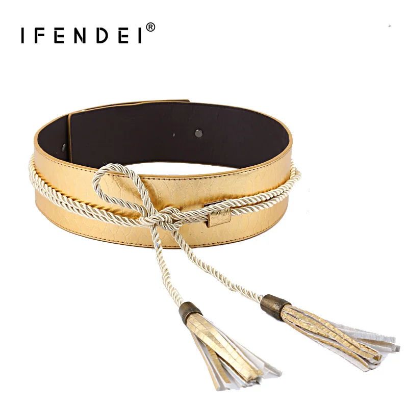 Buy IFENDEI Gold Tassel Belt For Women Luxury Wide PU