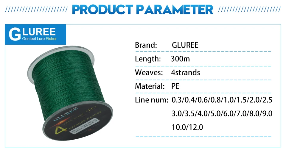 GLUREE 300M328Yards 4 Stands PE Line Braided Fishing Line 100% PE Multifilament Fishing Line Super Strong High Quality 8LB-150LB (8)