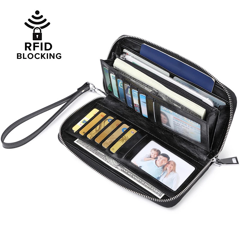 JEEBURYEE Women/'s Oil Wax Real Leather Multi Credit Card Holder Wallet RFID Long