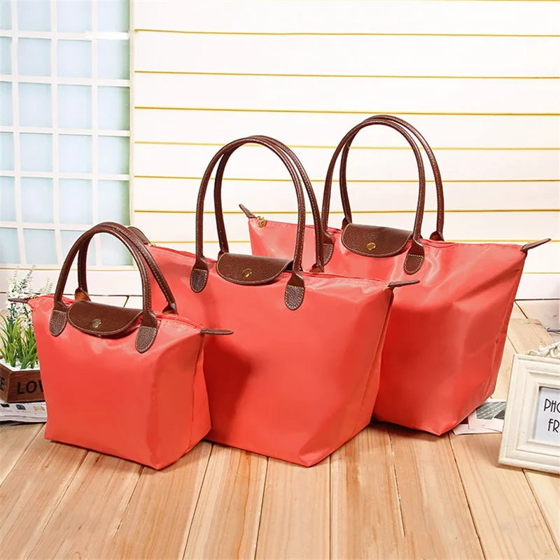 2016-NEW-FASHION-Women-long-Nylon-vintage-shoulder-handbags-Folding-tote-Bag-PU-handle-Shopping-school