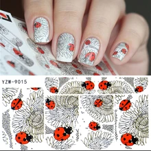 YZWLE, 1 лист, переводная вода, 3D, серый, милый, божья коровка, узор, наклейки на ногти, s, Полное Обертывание, маникюр, наклейка, сделай сам, стикер для дизайна ногтей