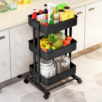 

3 Tier Kitchen Trolleys iron art Plastic basket can move Storage Organizer Shelf kitchen Furniture Beauty trolley